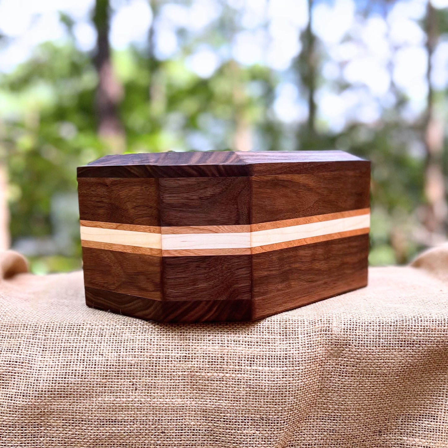 Walnut & Cherry/Maple 8 Sided Urn