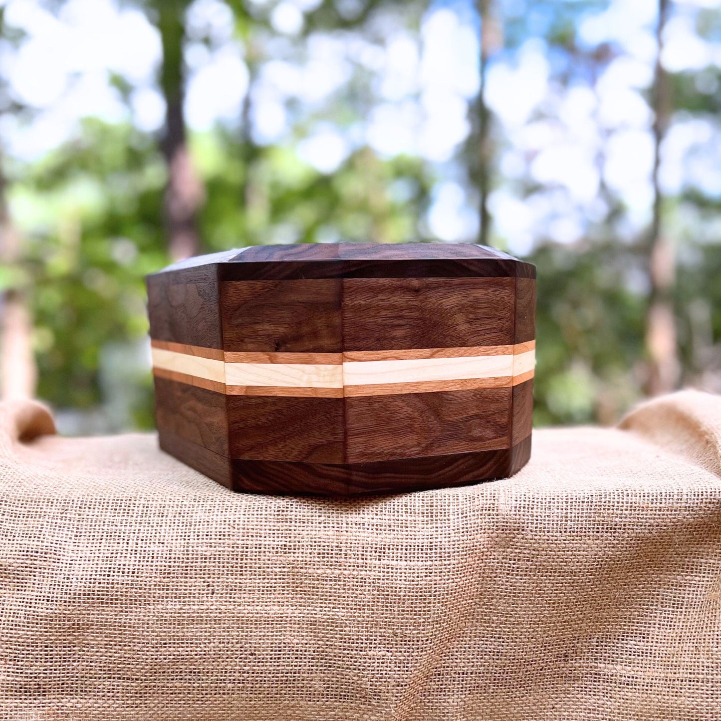 Walnut & Cherry/Maple 8 Sided Urn