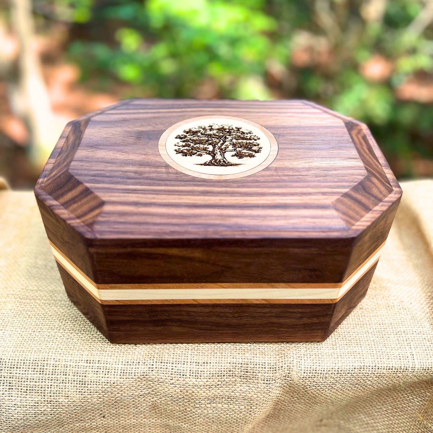 Walnut & Cherry/Maple 8 Sided Urn