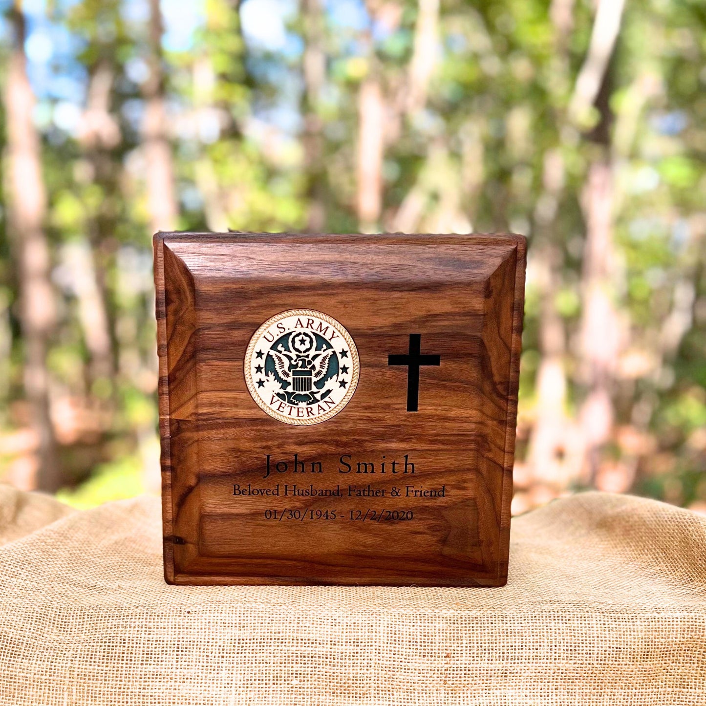 Military Solid Walnut Square Urn