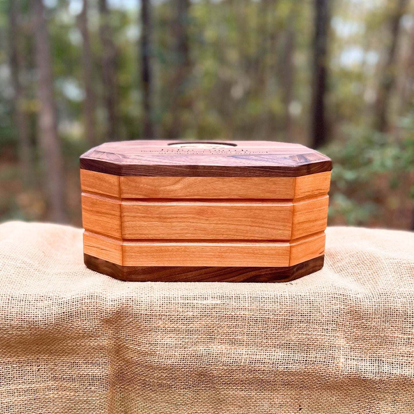 Military Solid Walnut & Cherry 8-Sided Urn