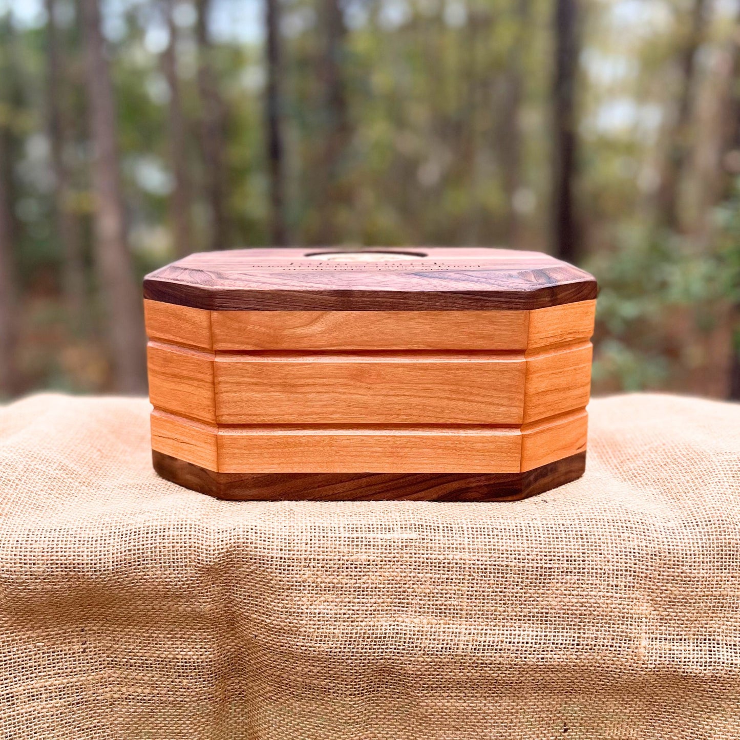 Military Solid Walnut & Cherry 8-Sided Urn