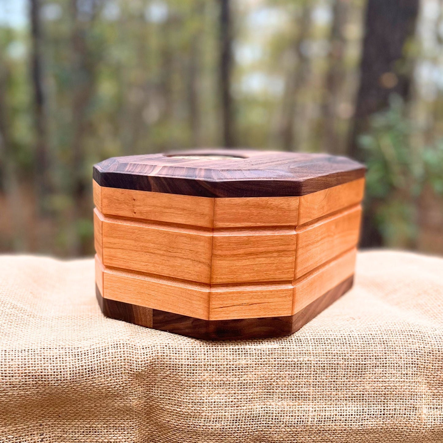 Military Solid Walnut & Cherry 8-Sided Urn