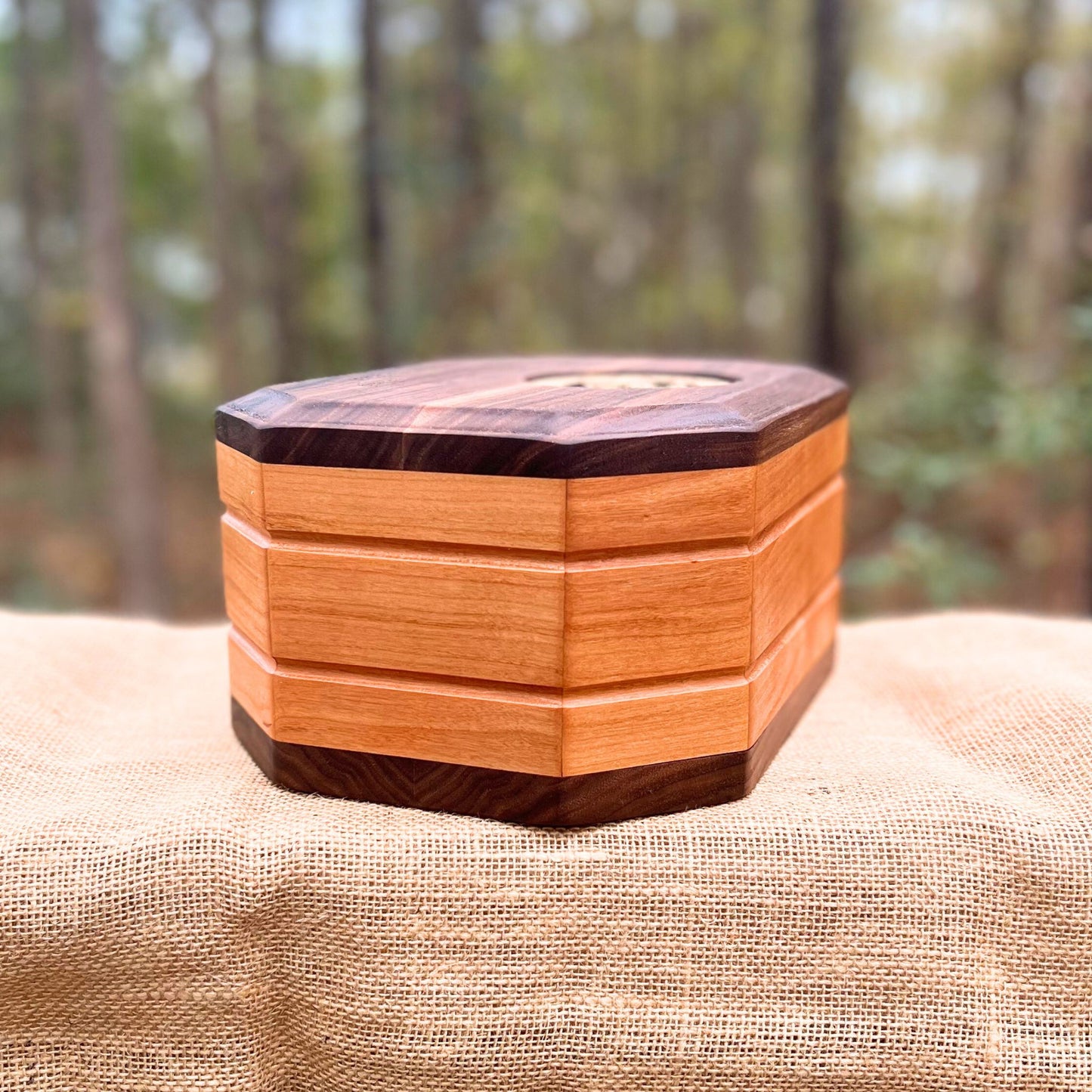 Military Solid Walnut & Cherry 8-Sided Urn