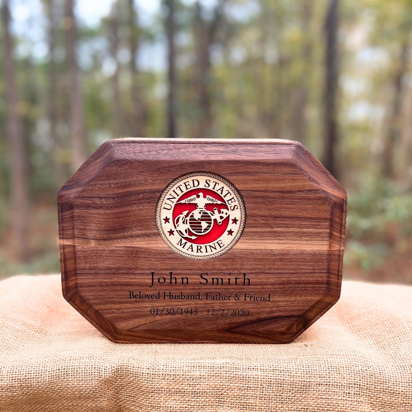 Military Solid Walnut & Cherry 8-Sided Urn