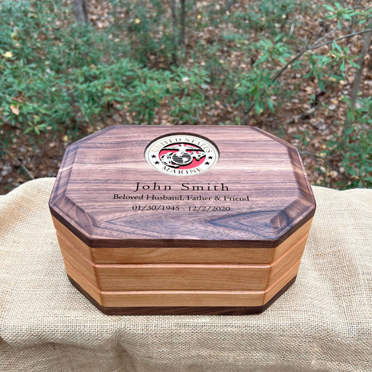 Military Solid Walnut & Cherry 8-Sided Urn