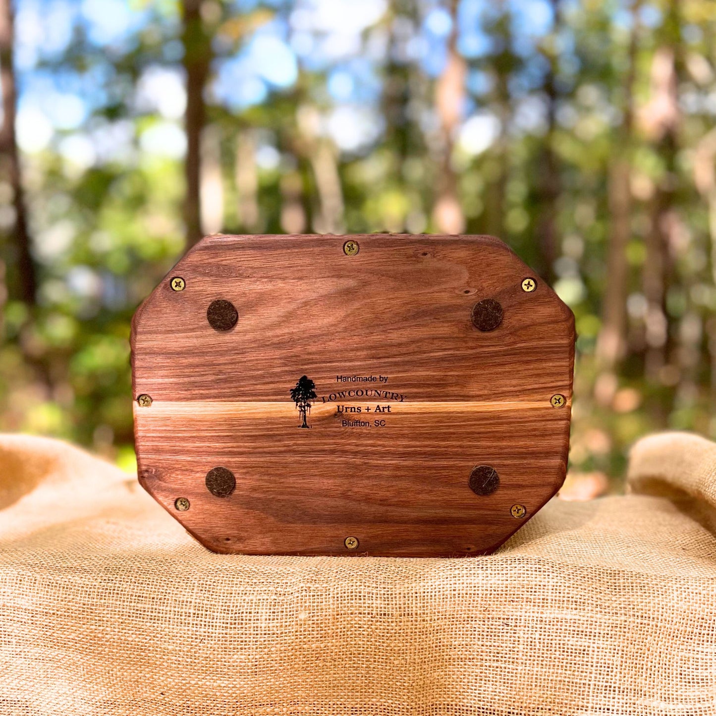 Military Solid Walnut and Maple 8 Sided Urn