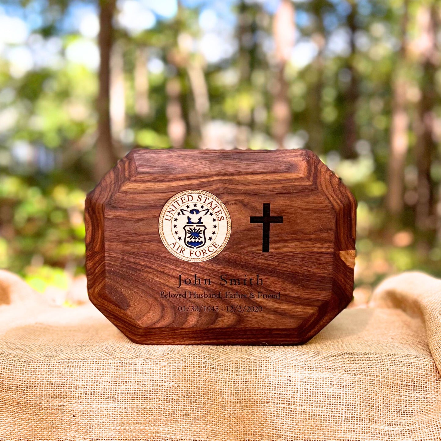 Military Solid Walnut and Maple 8 Sided Urn