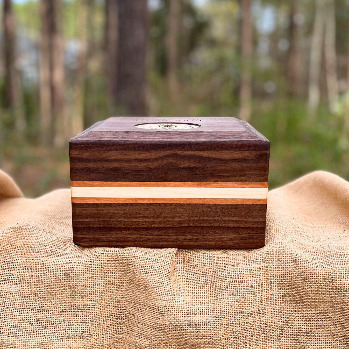 Military Solid Walnut with Cherry/Maple Side Inlay Square Urn