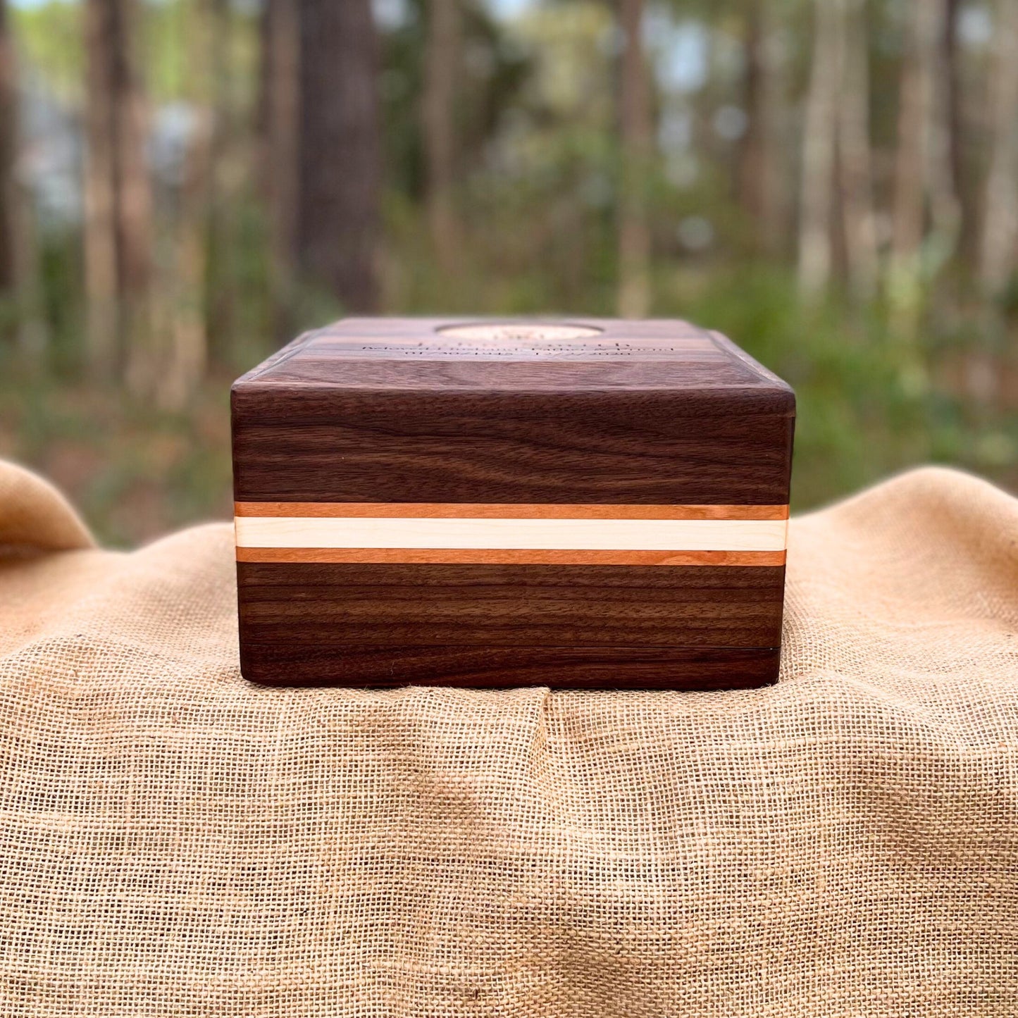 Military Solid Walnut with Cherry/Maple Side Inlay Square Urn