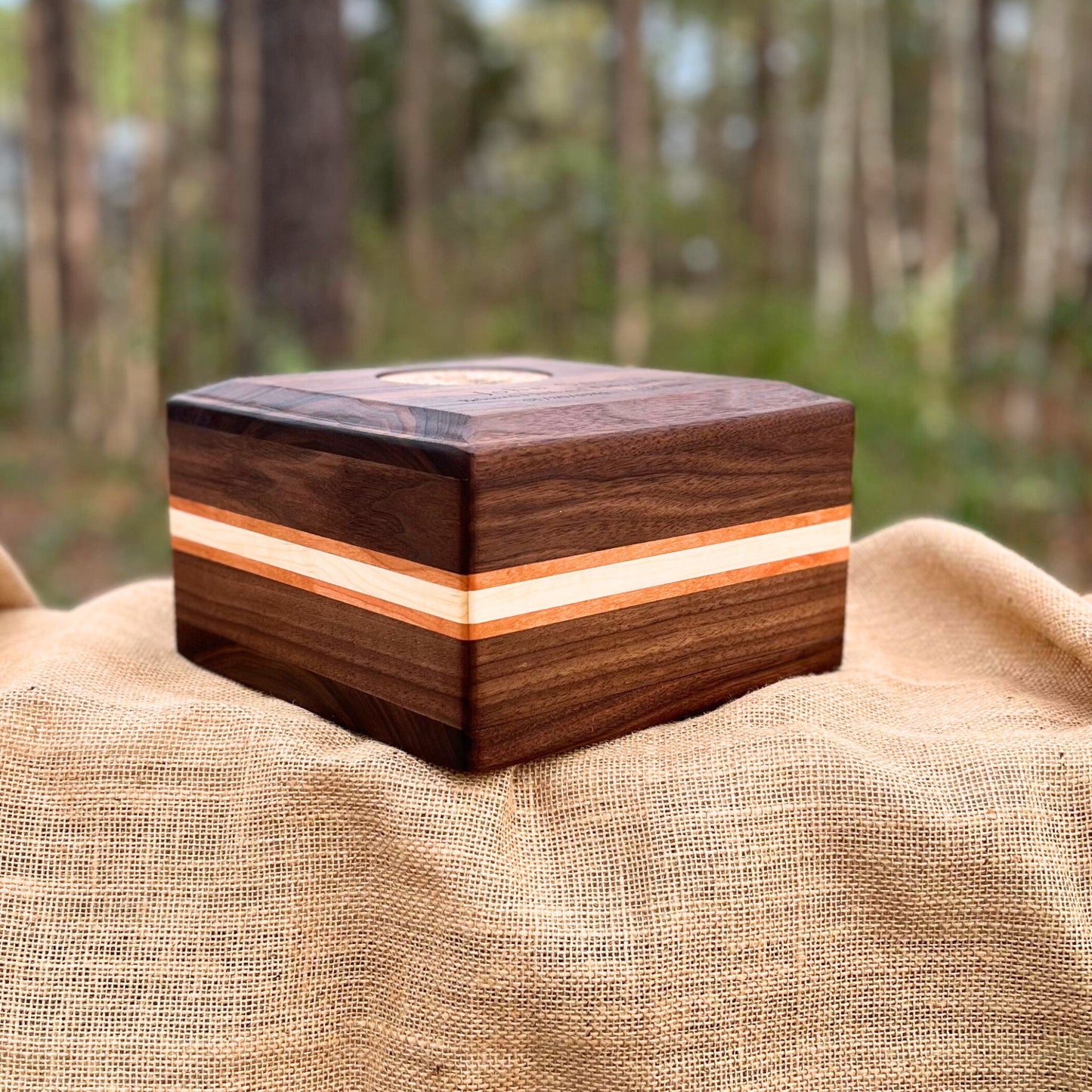 Military Solid Walnut with Cherry/Maple Side Inlay Square Urn