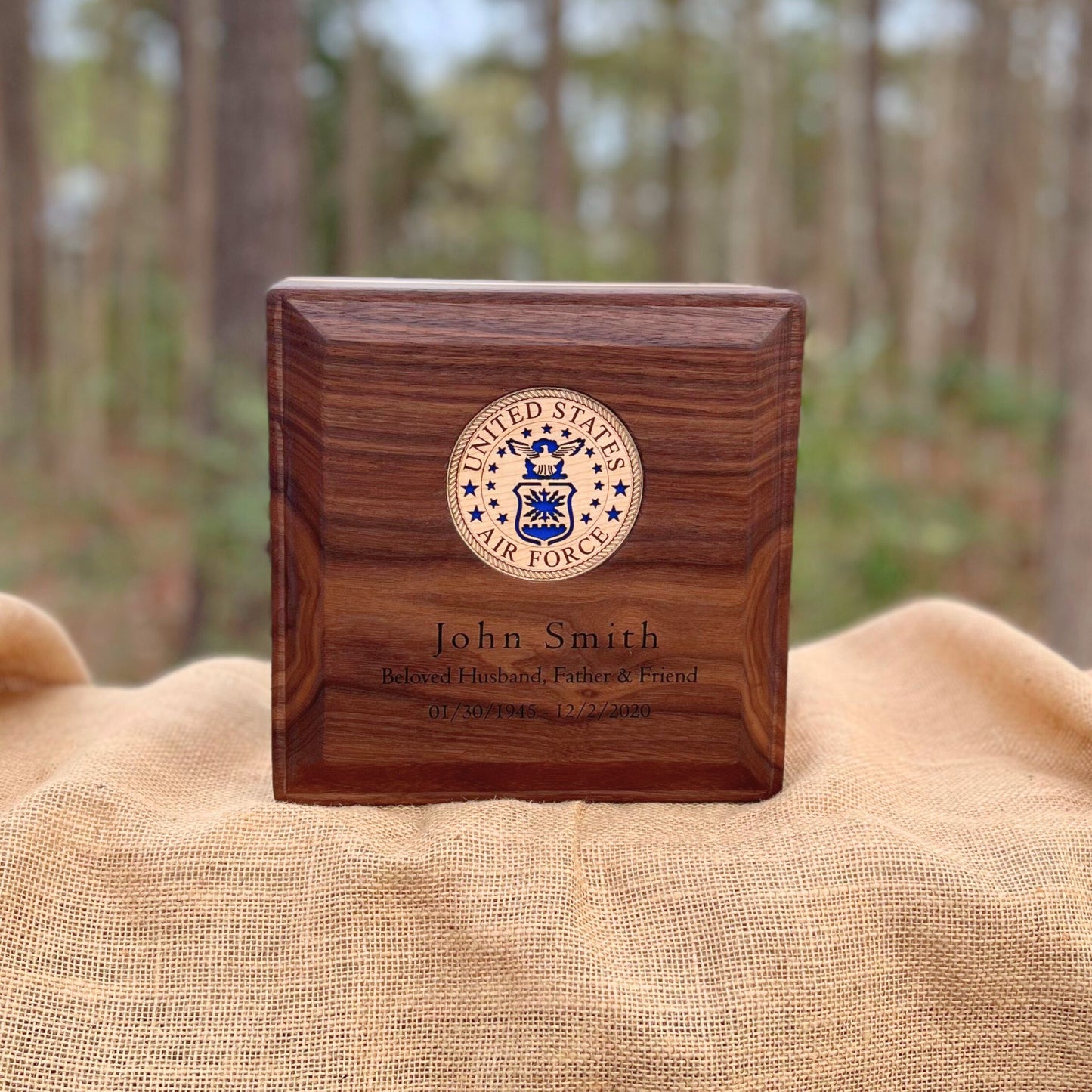 Military Solid Walnut with Cherry/Maple Side Inlay Square Urn