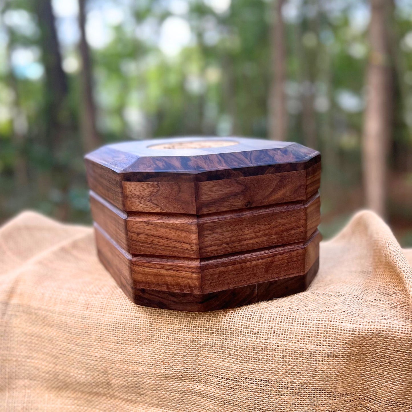 Military Solid Walnut 8-Sided Urn