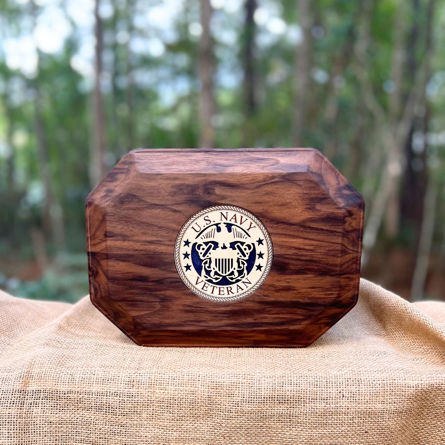 Military Solid Walnut 8-Sided Urn