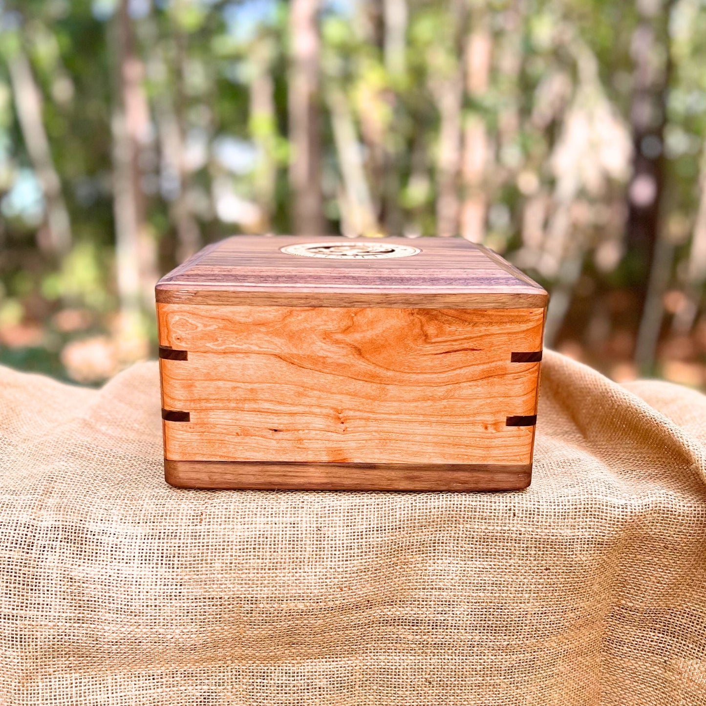 Military Solid Walnut & Cherry Square Urn