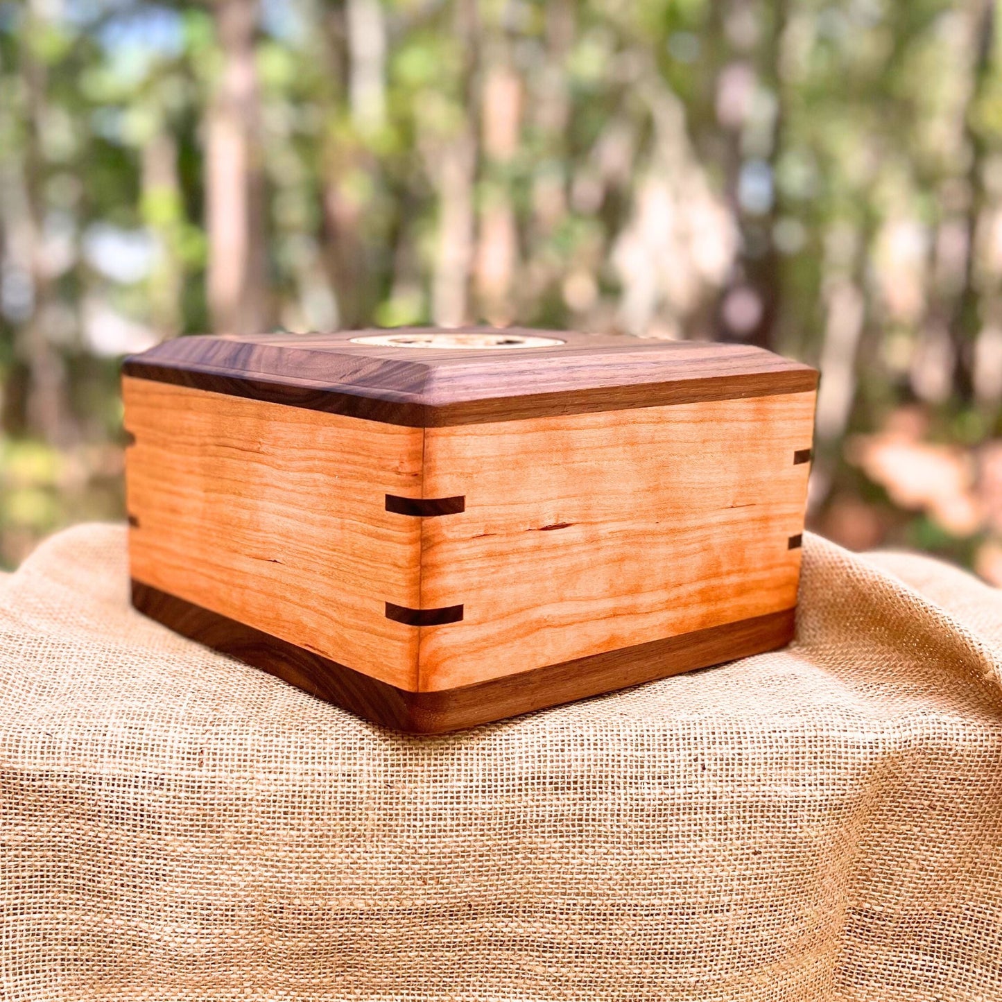 Military Solid Walnut & Cherry Square Urn