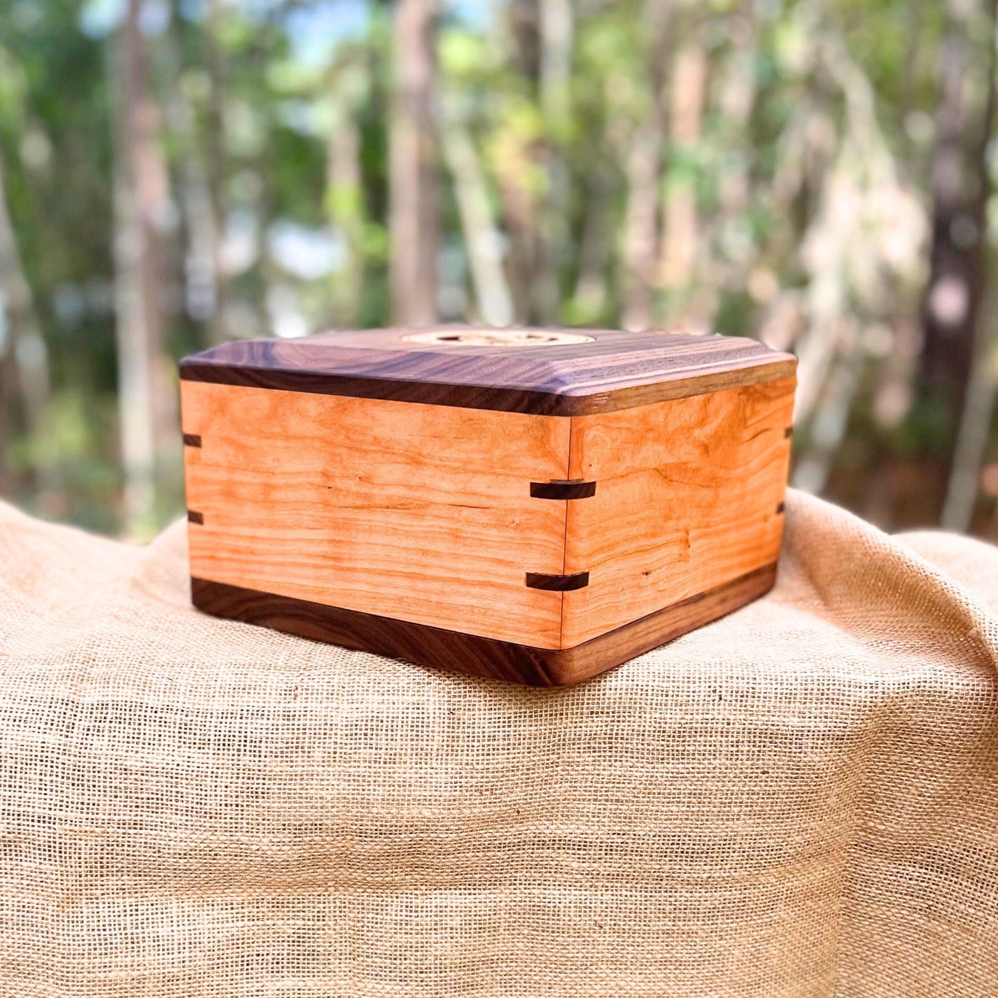 Military Solid Walnut & Cherry Square Urn