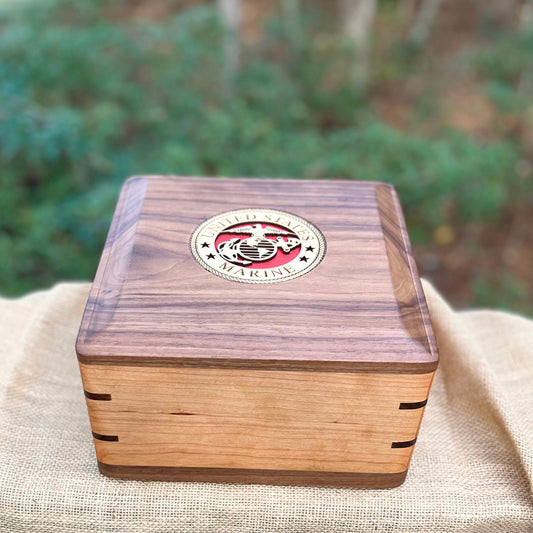 Military Solid Walnut & Cherry Square Urn